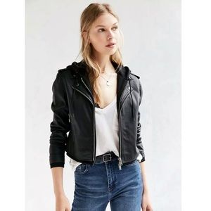 Silence + Noise Faux Leather Jacket Hooded